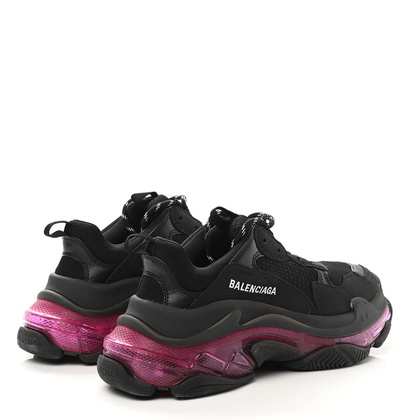 Fabric Mesh Clear Sole Womens Triple S Sneakers 39 Black Pink Neon