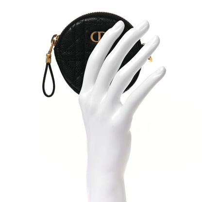 Christian Dior Supple Calfskin Cannage Round Detachable Caro Coin Purse Black 2 of 7