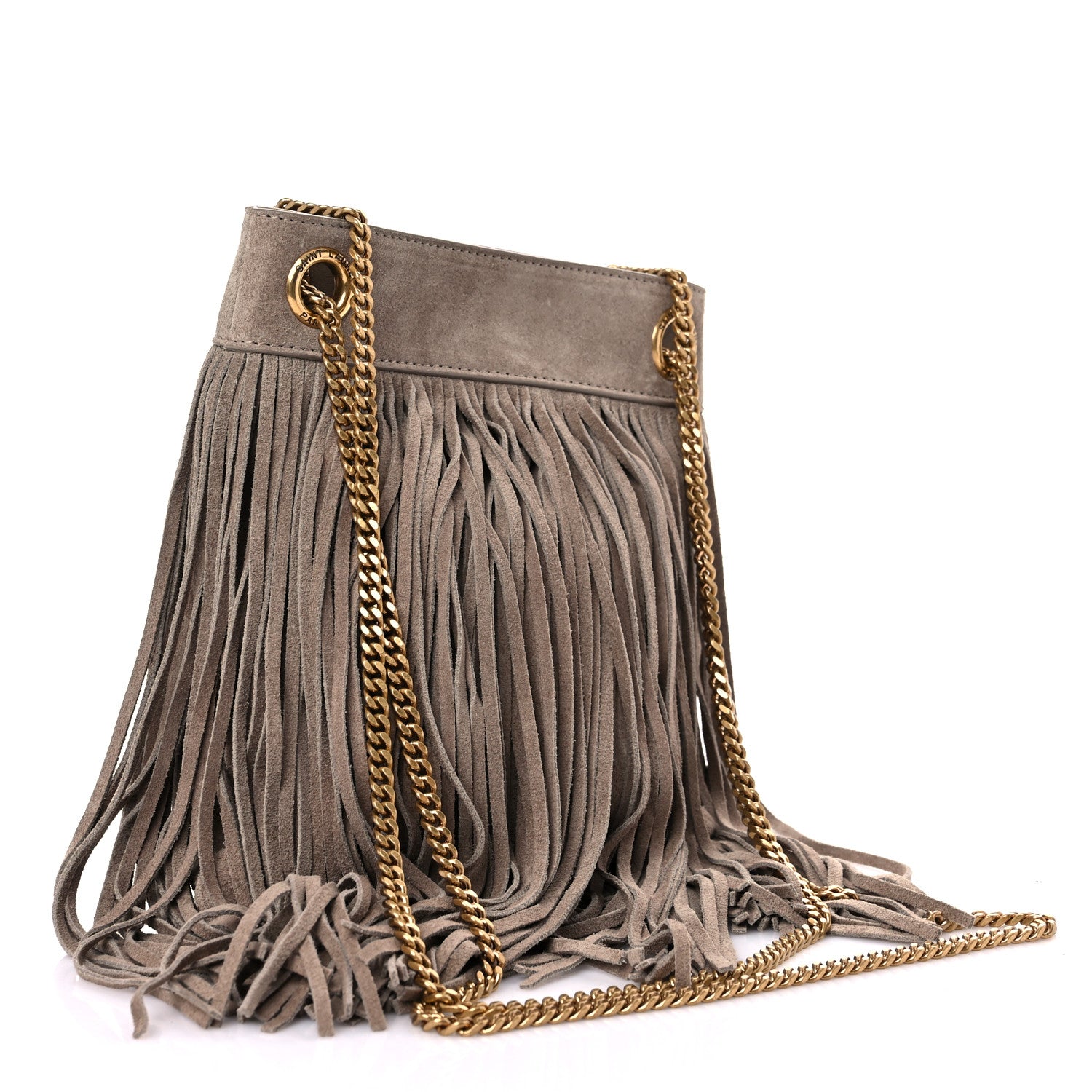 Saint Laurent Suede Calfskin Small Grace Fringed Hobo Bag Dusty Grey 3 of 11