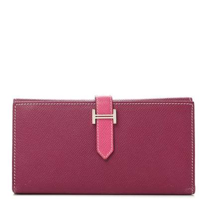 Hermes Epsom Bi-Color Tri-Fold Bearn Wallet Tosca Rose Tyrien 1 of 6