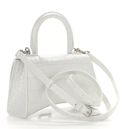 Balenciaga Shiny Calfskin Crocodile Embossed Hourglass Top Handle Bag XS White 3 of 10