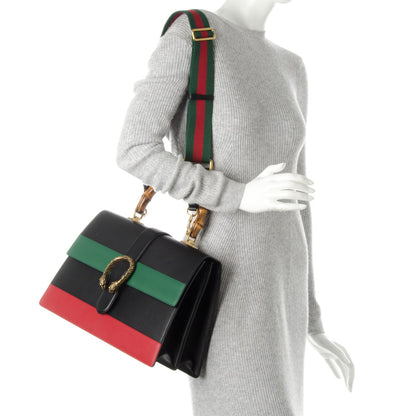 Gucci Calfskin Bamboo Web Large Dionysus Top Handle Bag Black Bright Evergreen Hibiscus Red 4 of 9
