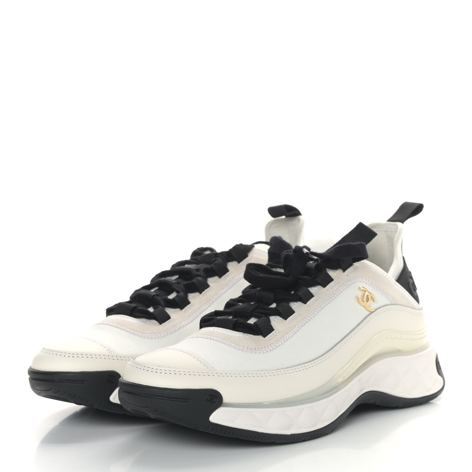 Chanel Velvet Calfskin Mixed Fibers CC Sneakers 38 Ivory Black 3 of 7