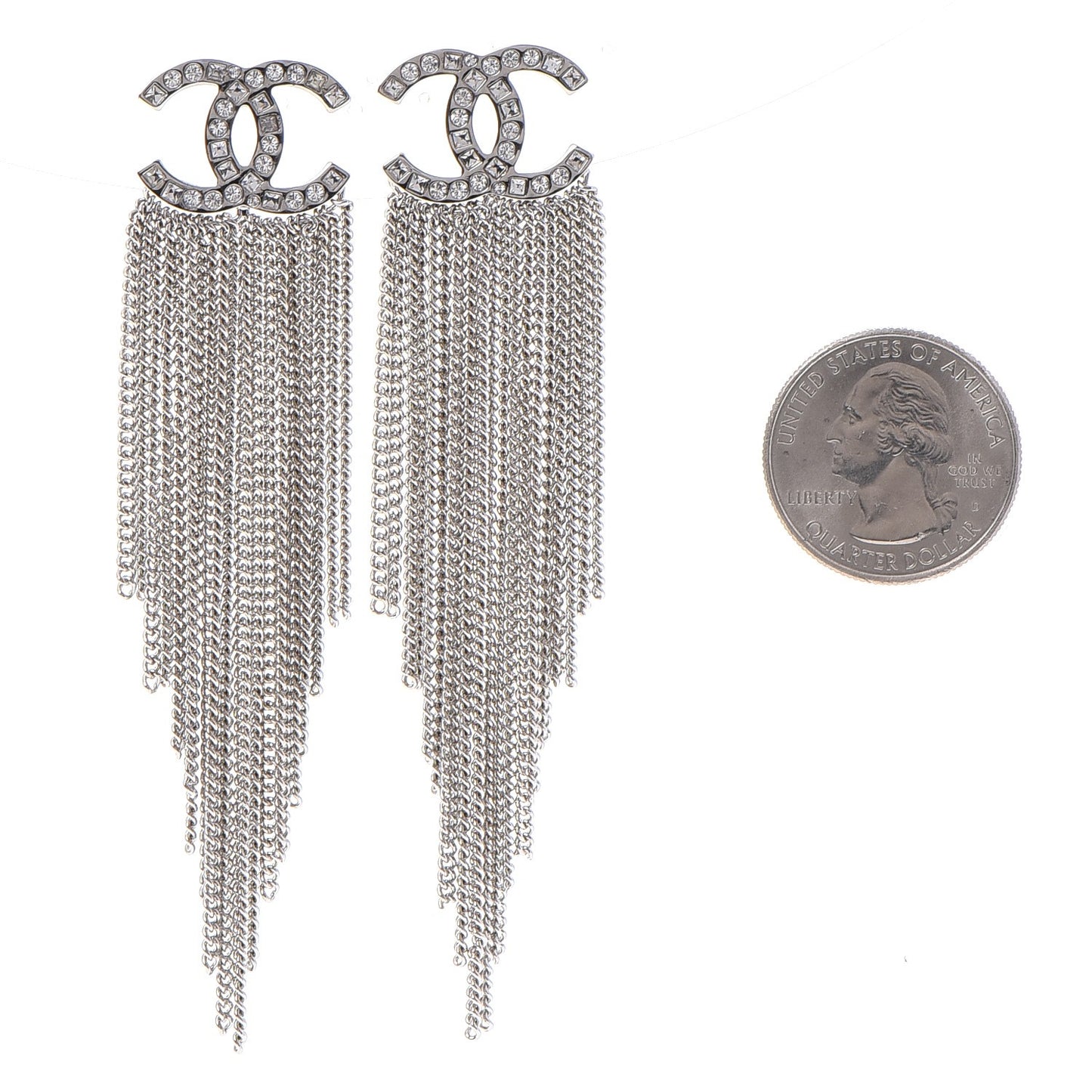 Crystal CC Chain Drop Earrings Silver