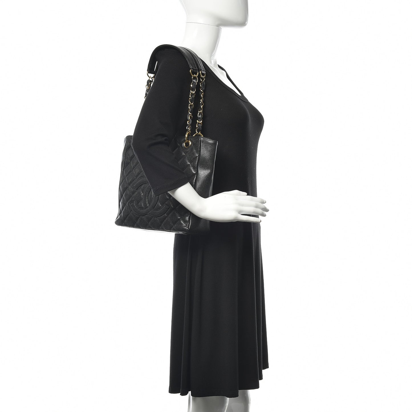 Caviar Quilted Petit Shopping Tote PST Black