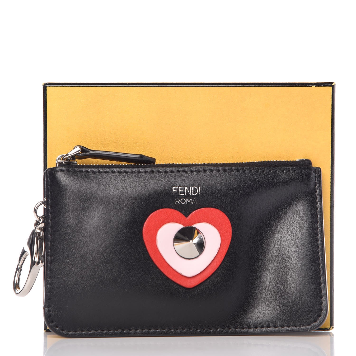 Fendi Vitello Applique Heart Coin Pouch Key Case Black 9 of 9