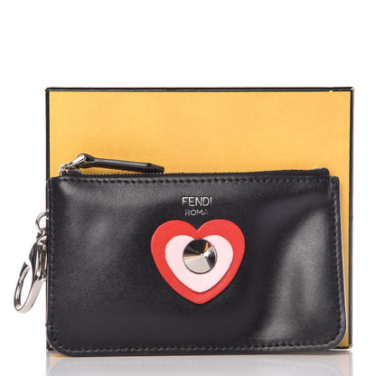 Fendi Vitello Applique Heart Coin Pouch Key Case Black 9 of 9