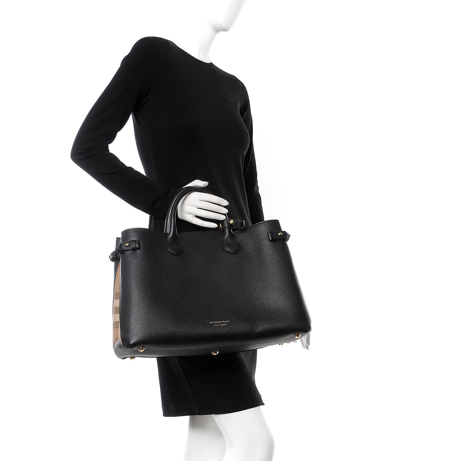 Burberry Grainy Calfskin House Check Large Banner Tote Black 2 of 9