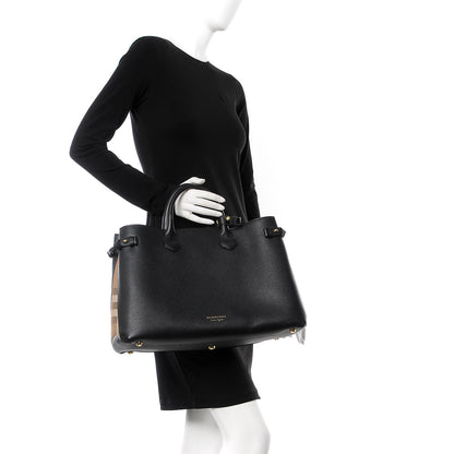 Burberry Grainy Calfskin House Check Large Banner Tote Black 2 of 9
