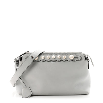 Fendi Vitello Dolce Pearl Scalloped Studded Medium By The Way Boston Bag Grigio Perla 1 of 10
