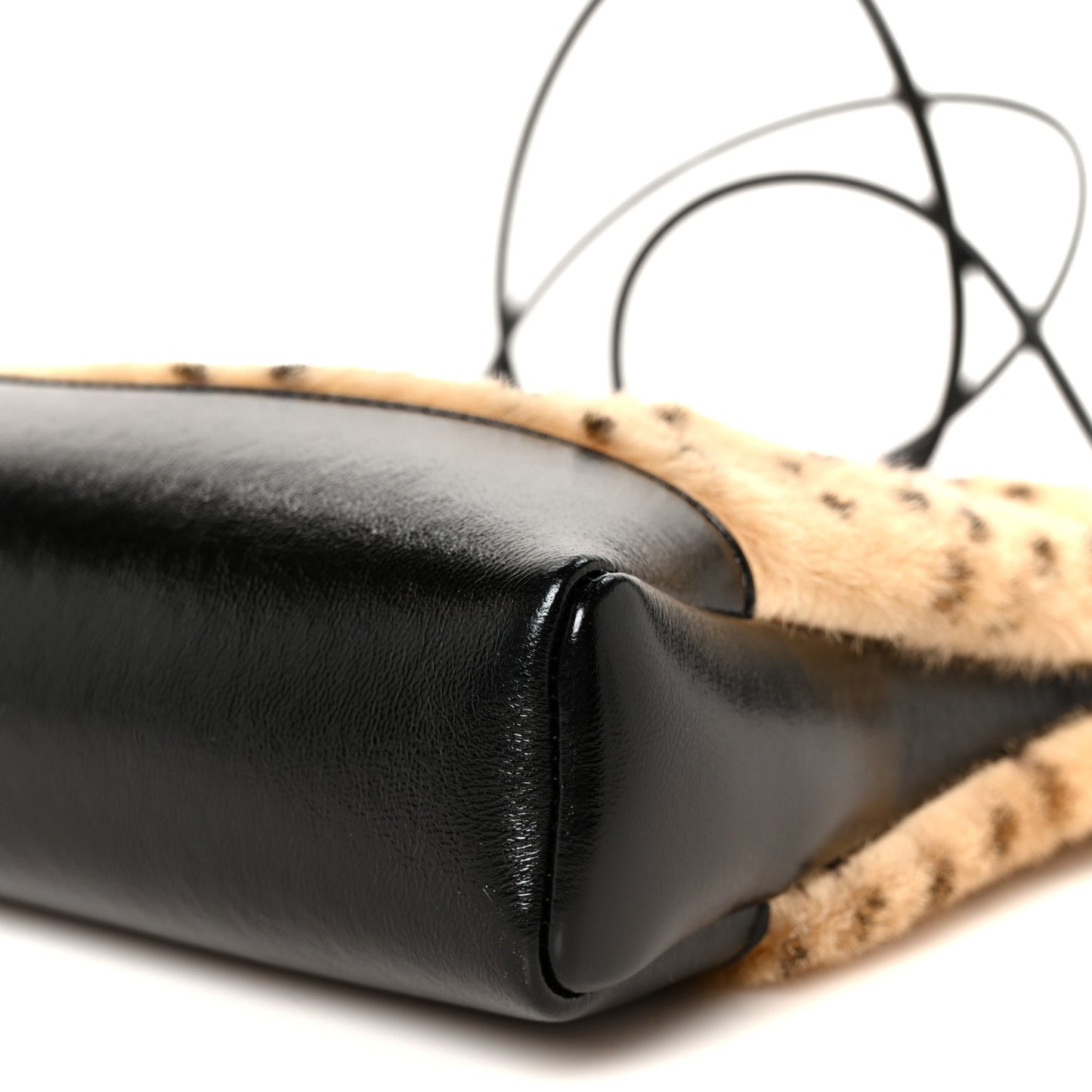 Shiny Lambskin Pony Hair Cheetah Printed Mini 31 Shopping Bag Light Beige Black