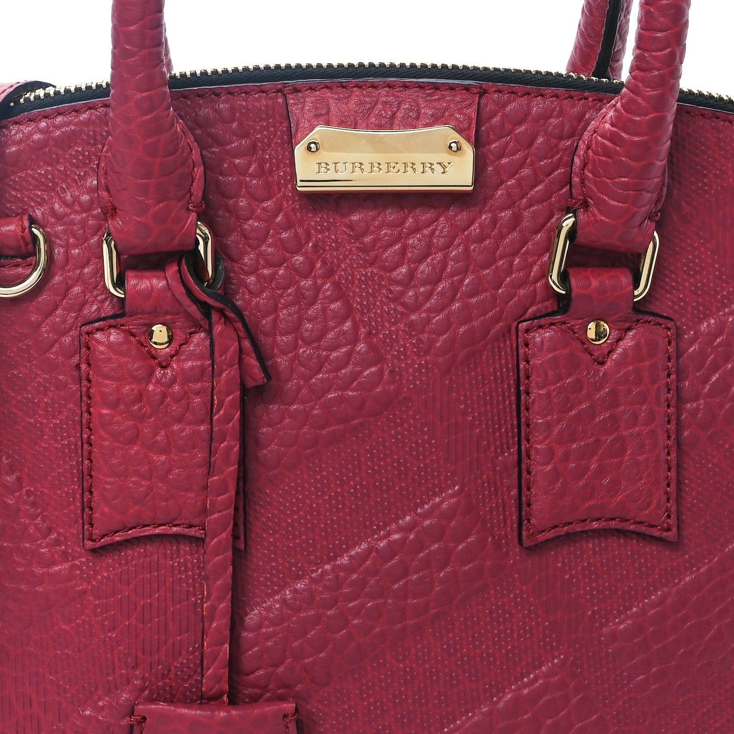 Burberry Heritage Grain Check Embossed Small Orchard Bowling Bag Military Red 9 of 12