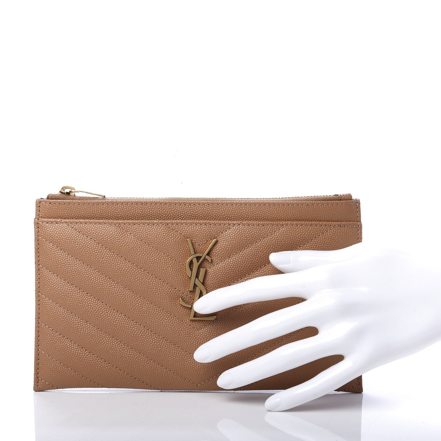 Saint Laurent Grain De Poudre Chevron Monogram Bill Pouch Dune 2 of 8