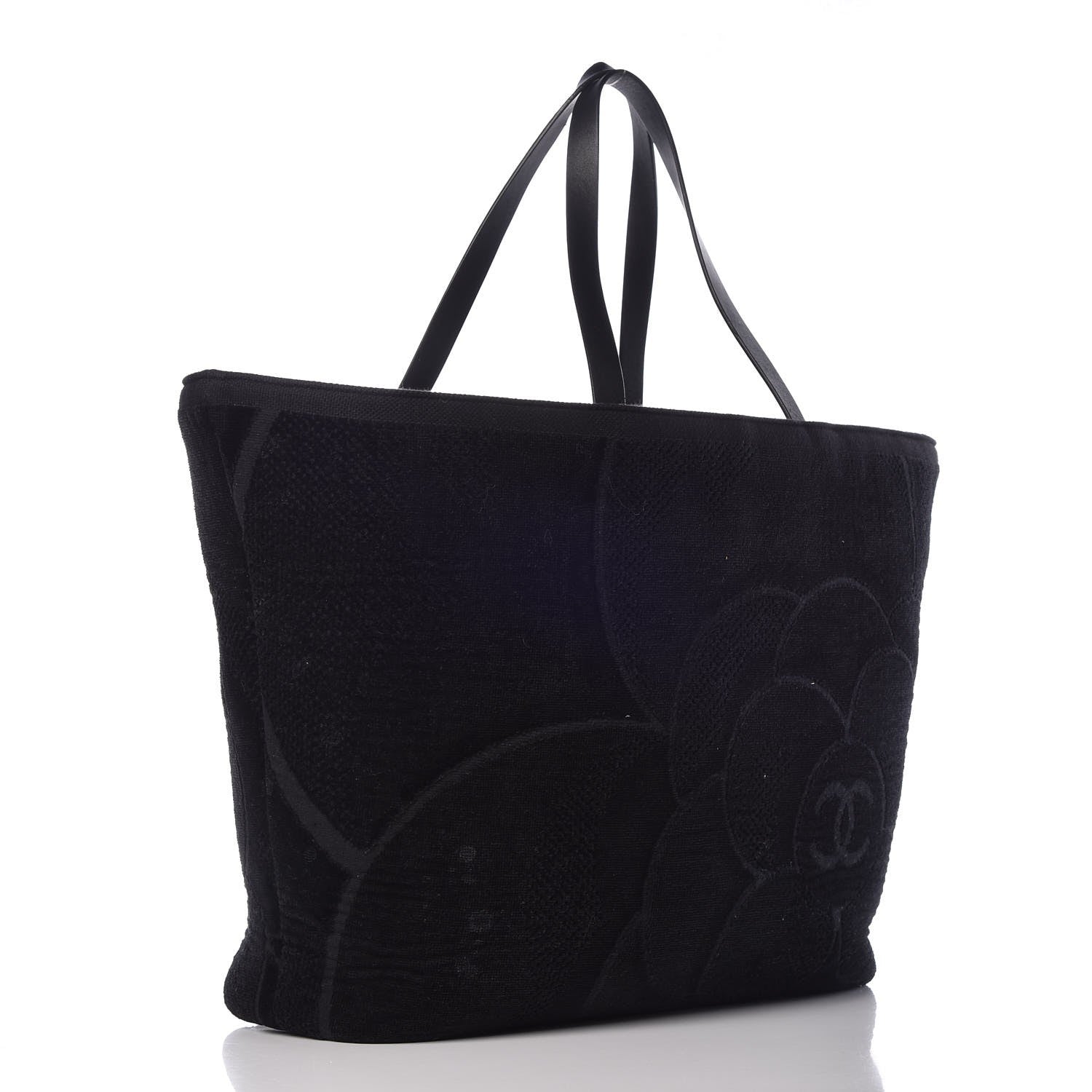 Chanel Terry Cotton Camellia Tote Black 4 of 11