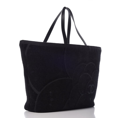 Chanel Terry Cotton Camellia Tote Black 4 of 11