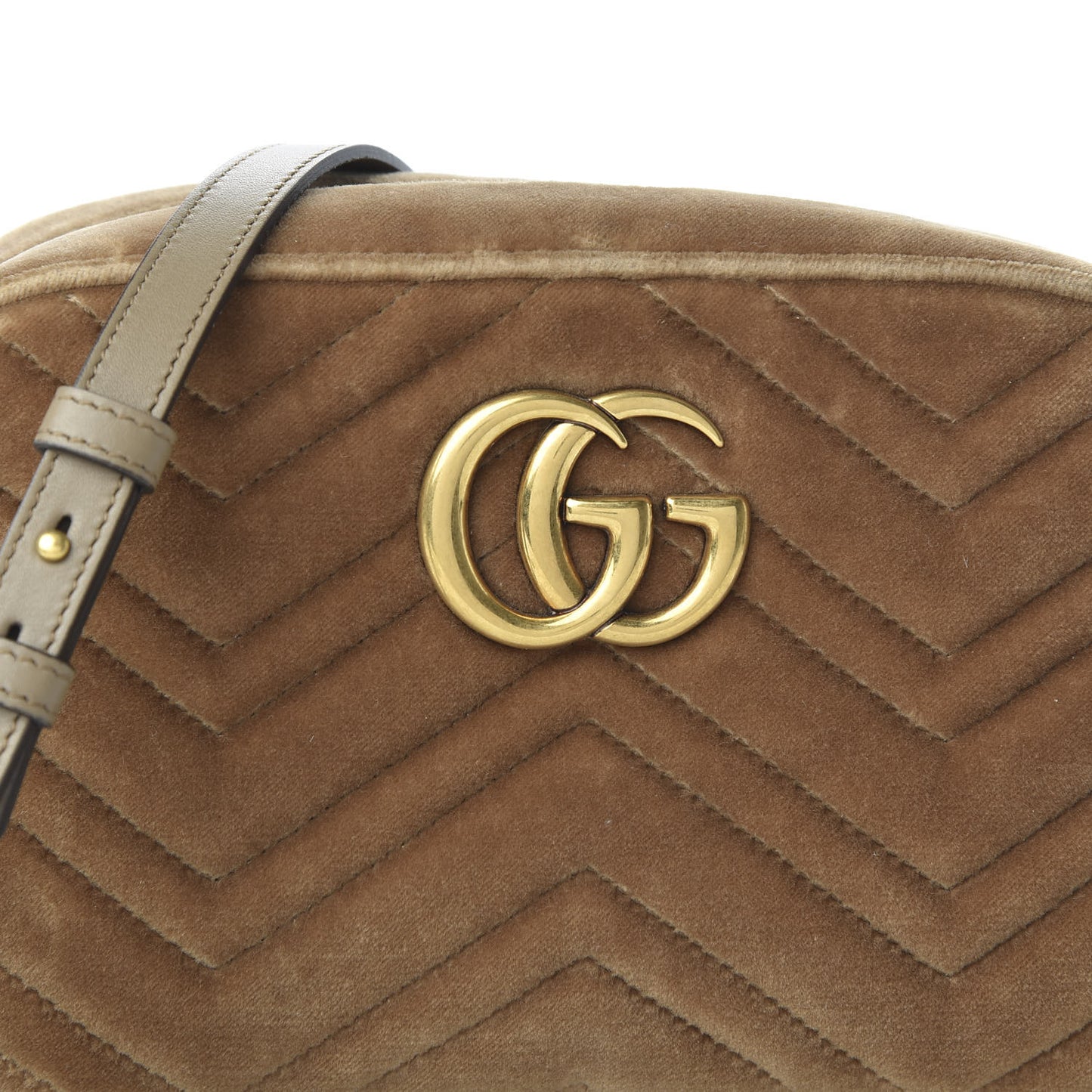Velvet Matelasse Small GG Marmont Chain Shoulder Bag Taupe