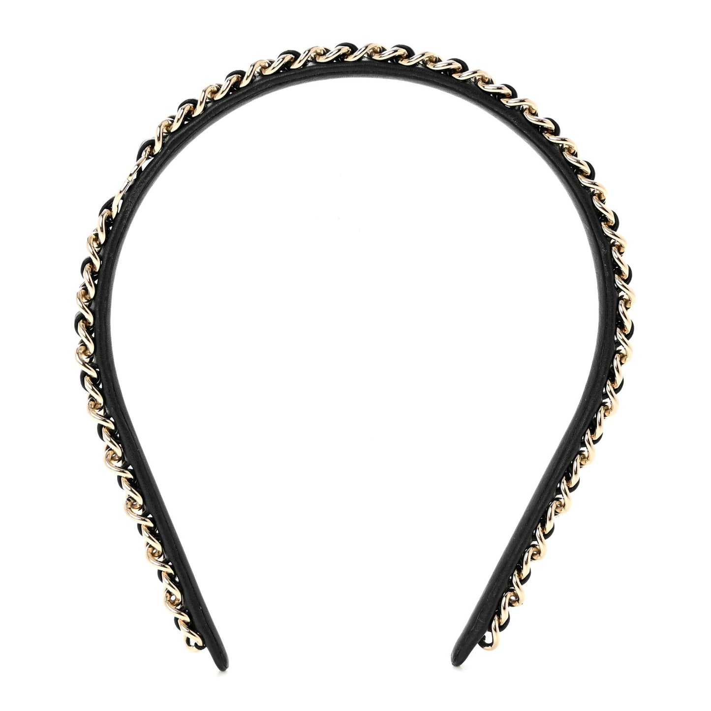 Metal Lambskin Chain CC Headband Black Gold