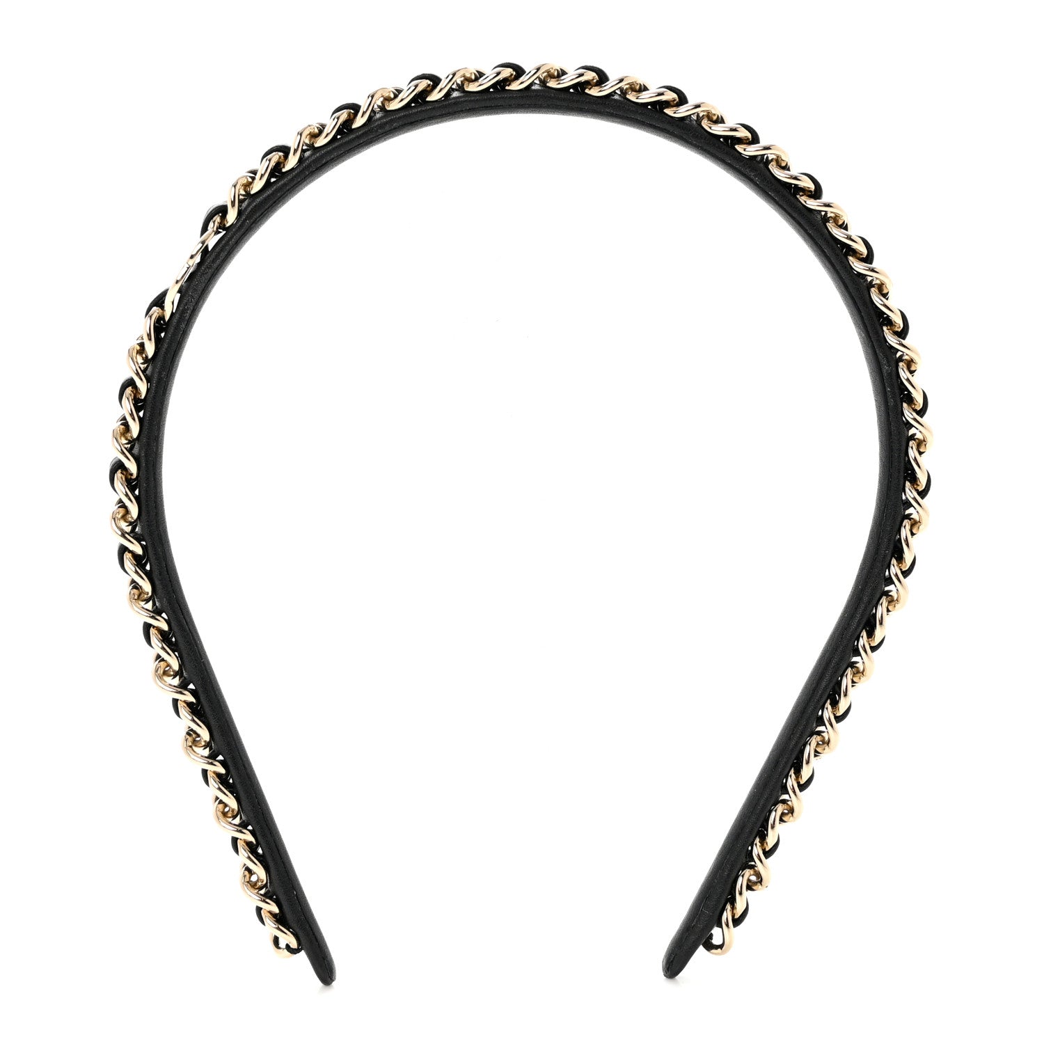 Chanel Metal Lambskin Chain CC Headband Black Gold 1 of 5
