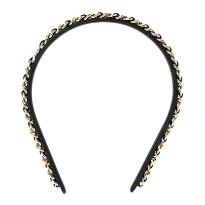 Chanel Metal Lambskin Chain CC Headband Black Gold 1 of 5