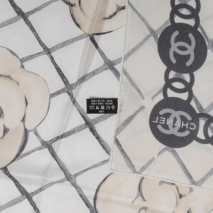 Chanel Silk CC Logo Camellia Scarf White 5 of 5