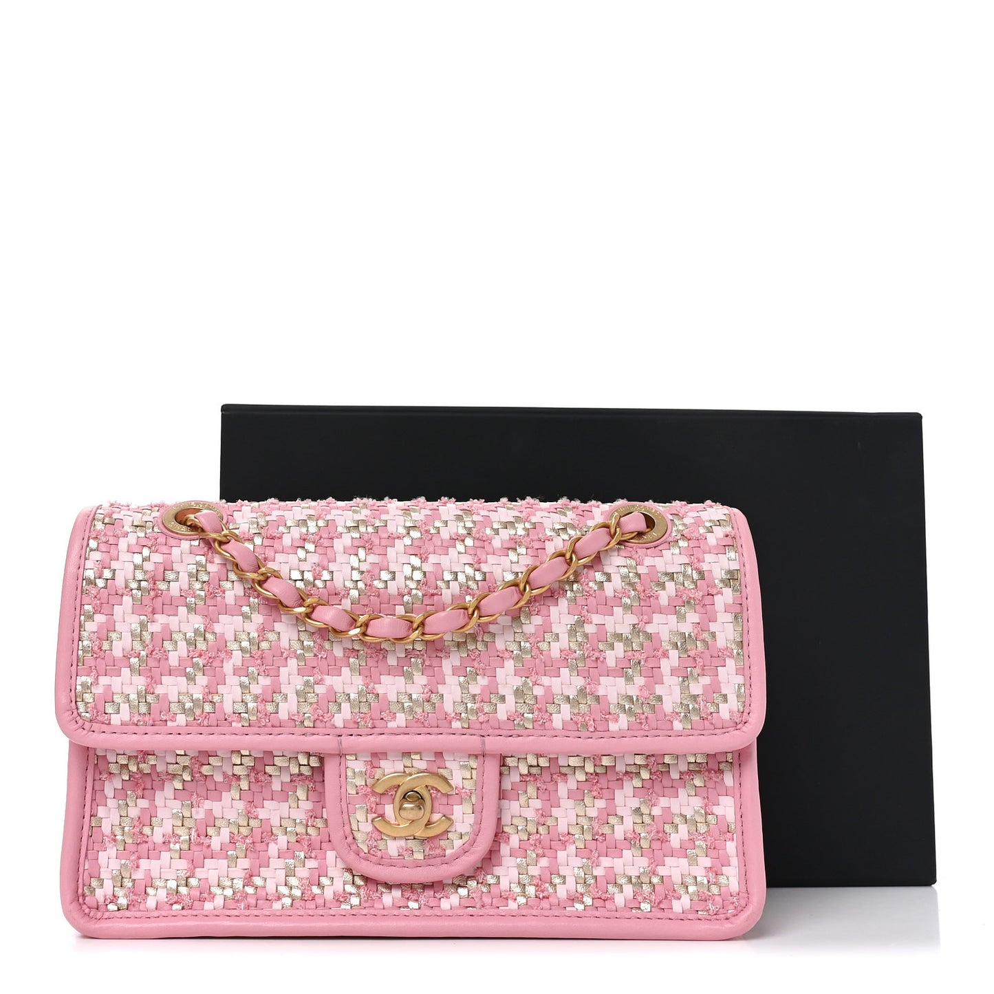 Metallic Lambskin Viscose Woven Flap Pink Gold