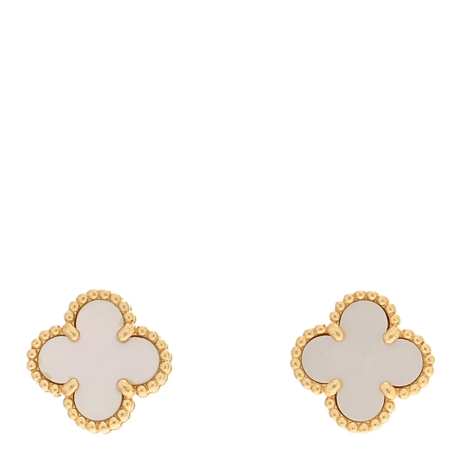 Van Cleef & Arpels 18K Yellow Gold Mother of Pearl Sweet Alhambra Earrings 1 of 5