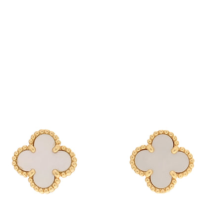 Van Cleef & Arpels 18K Yellow Gold Mother of Pearl Sweet Alhambra Earrings 1 of 5
