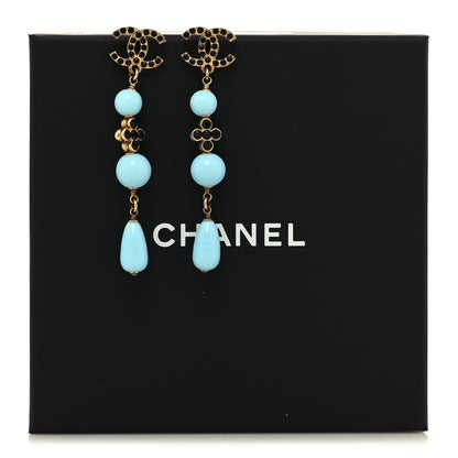 Chanel Crystal Bead CC Dangle Earrings Gold Blue Black 5 of 5