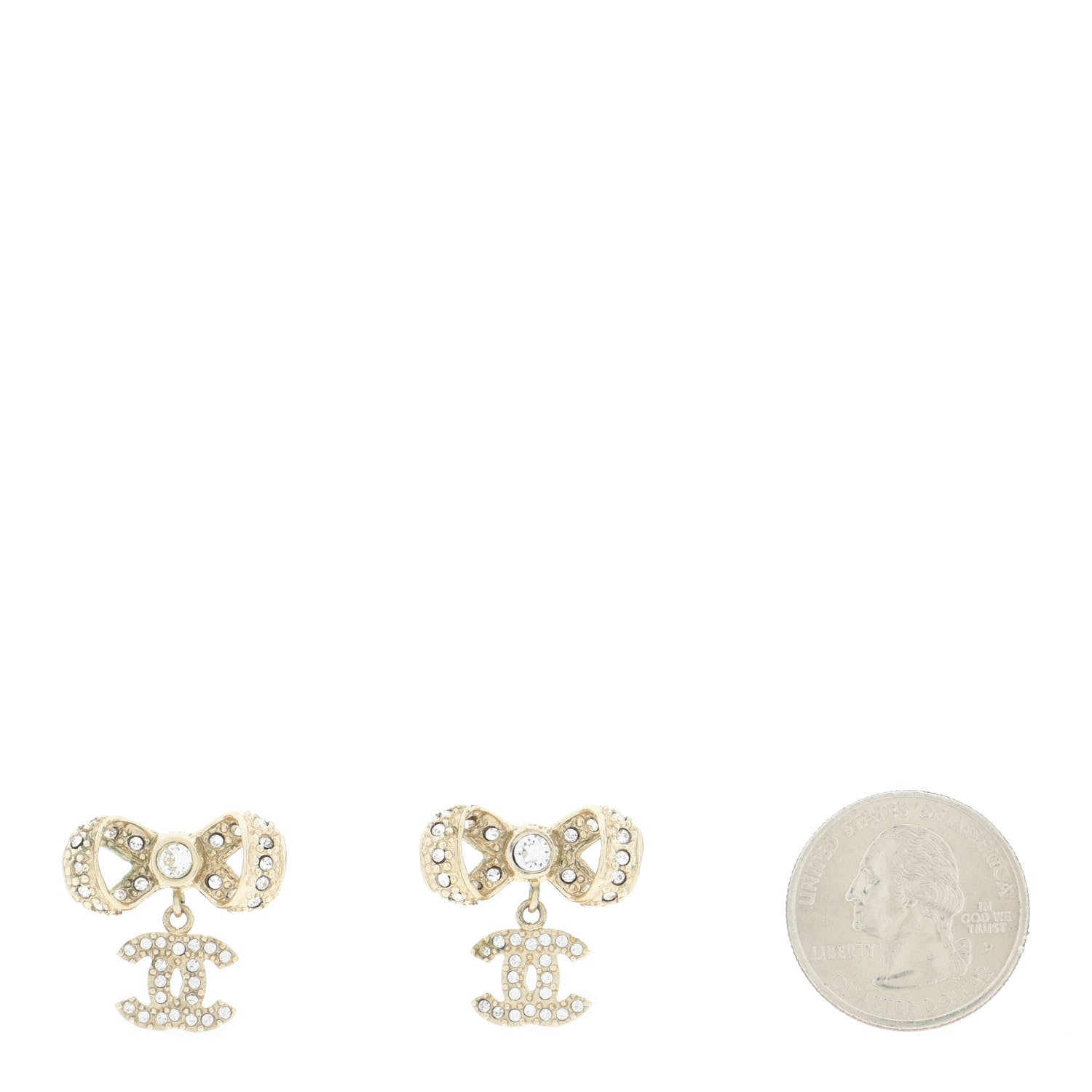 Chanel Crystal CC Bow Drop Earrings Gold 2 of 5