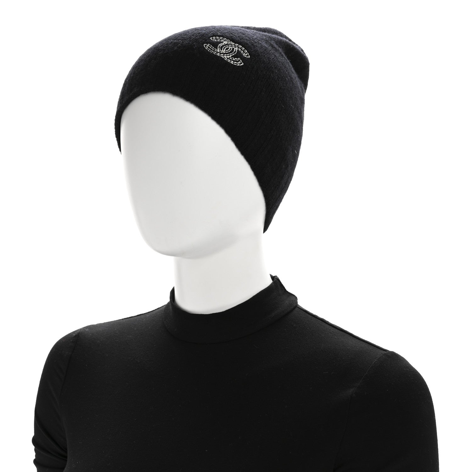 Chanel Cashmere CC Beanie Hat Black 2 of 5