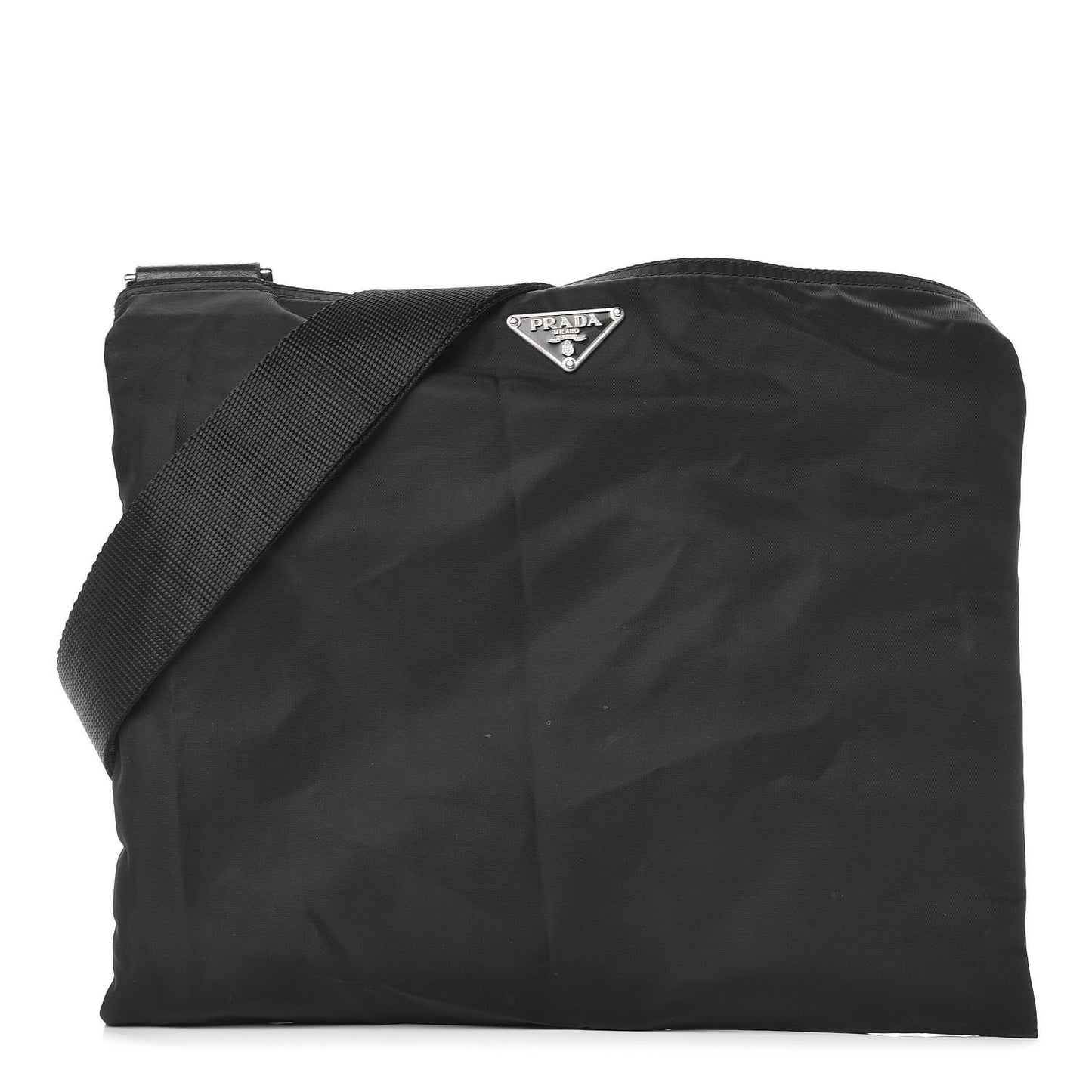 Nylon Flat Messenger Bag Black