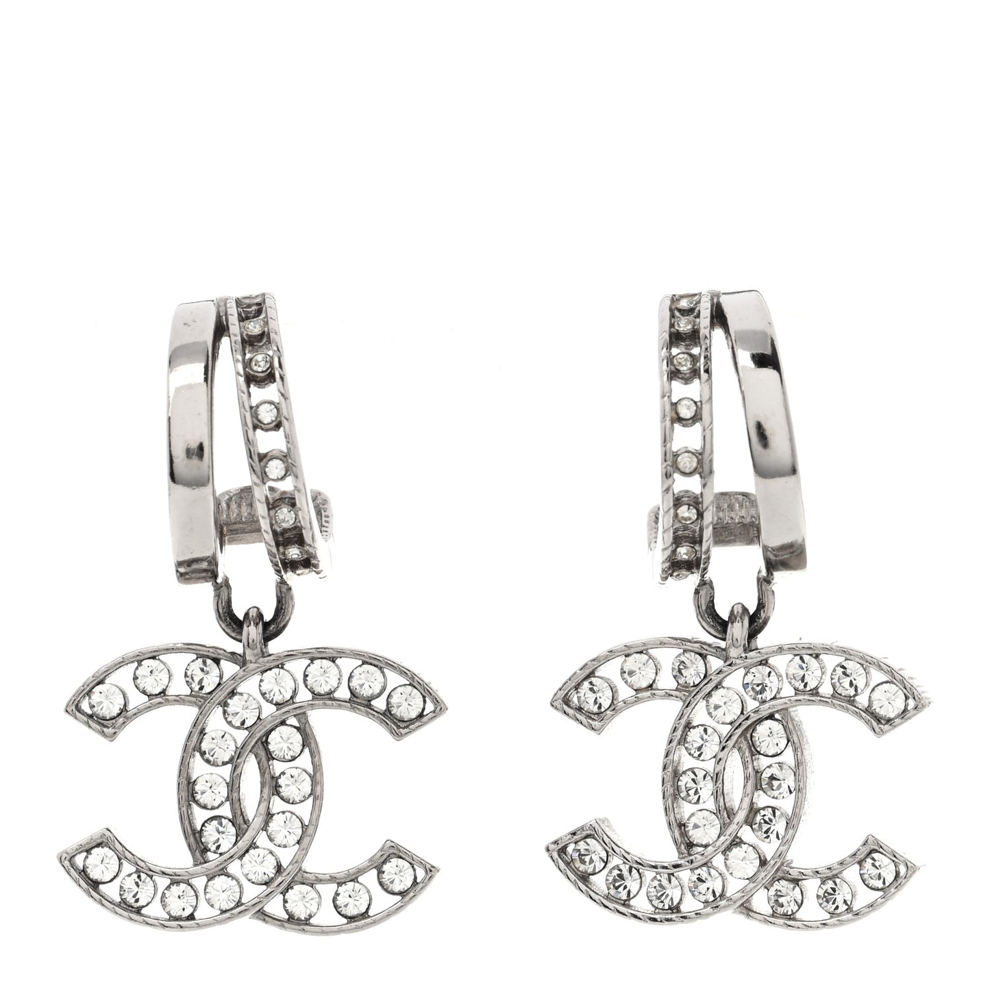 Crystal CC Drop Earrings Silver