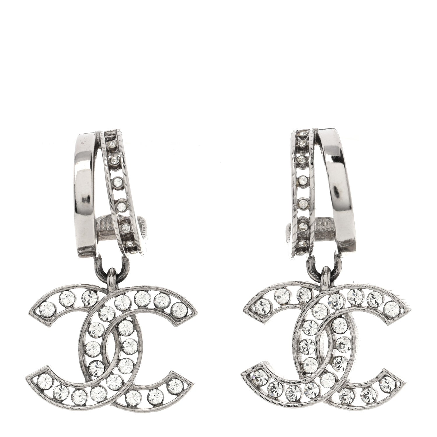 Chanel Crystal CC Drop Earrings Silver 1 of 4