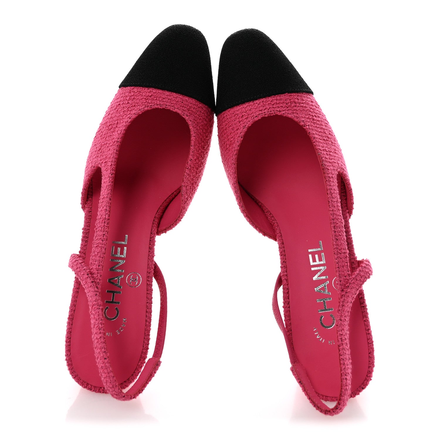Chanel Tweed Grosgrain Cap Toe CC Slingback Pumps 37 Pink Black 2 of 12