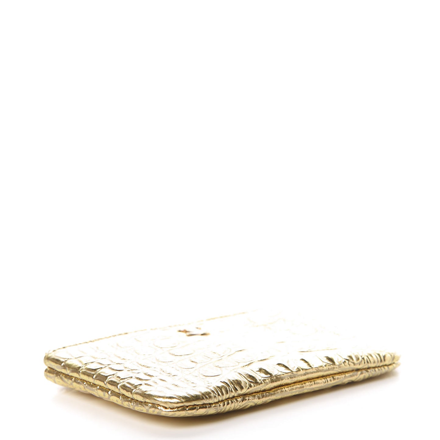 Metallic Calfskin Crocodile Embossed Cocodile Cosmetic Case Gold