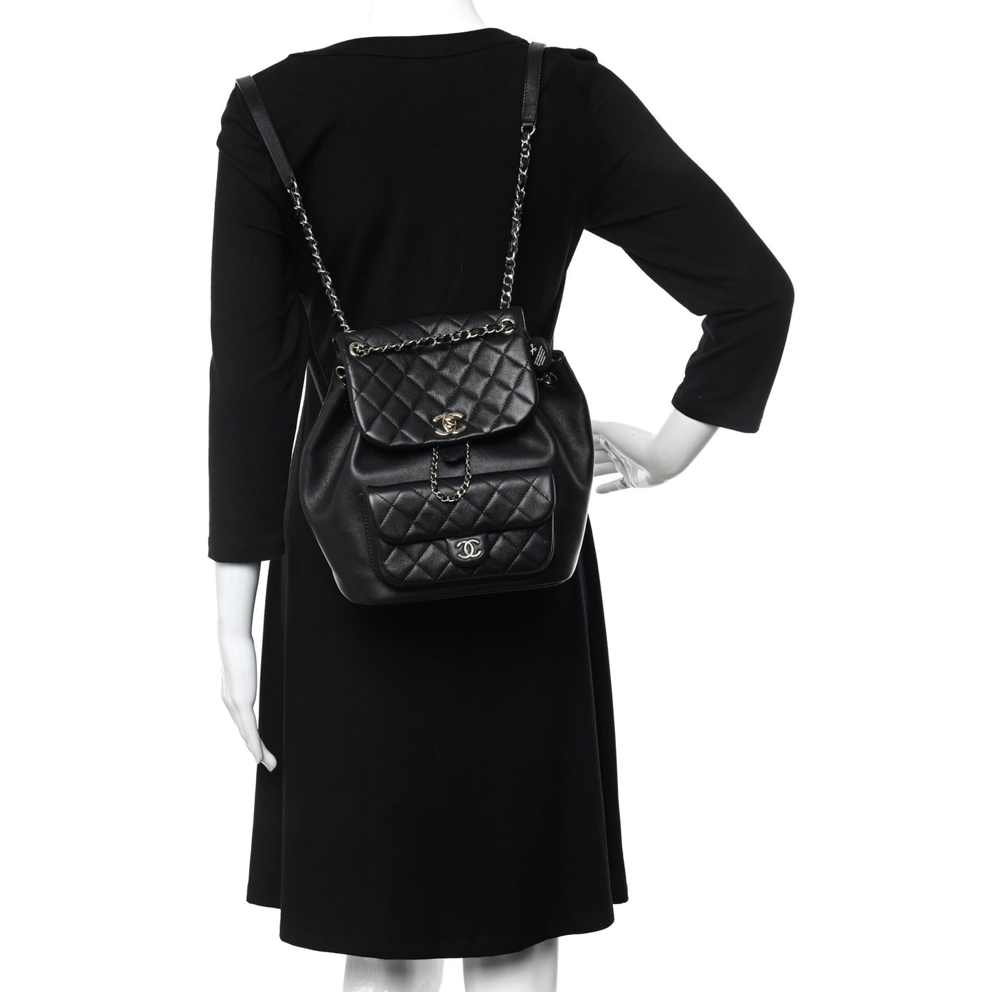 Lambskin Quilted Small Duma Drawstring Backpack Black