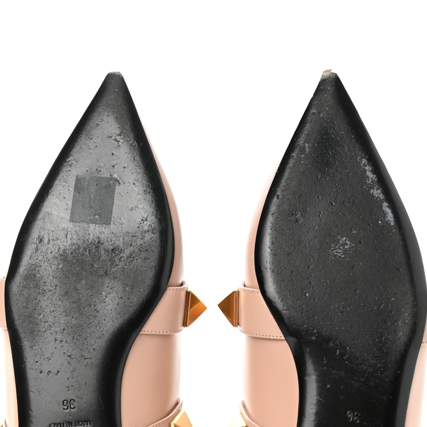 Calfskin Roman Stud Ankle Strap Flat Mules 36 Rose Cannelle
