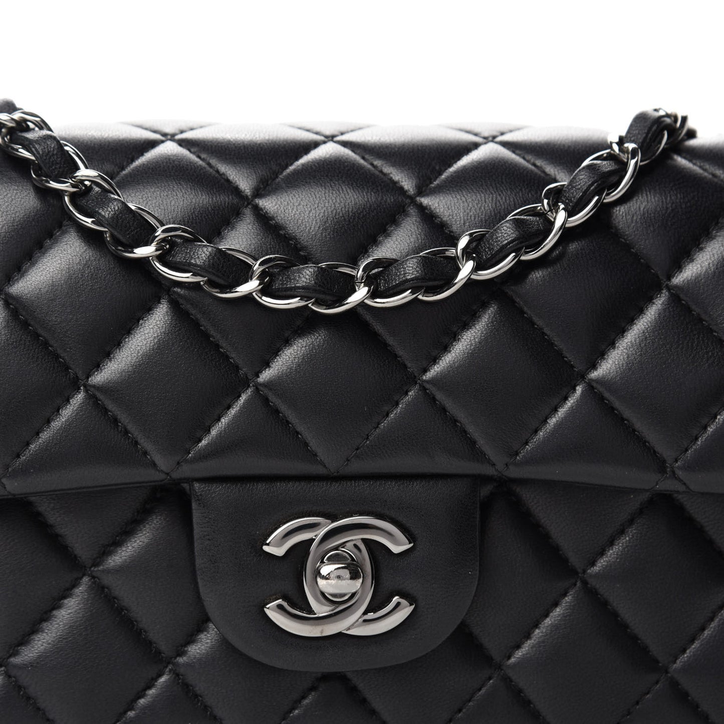 Lambskin Quilted Mini Rectangular Flap Black