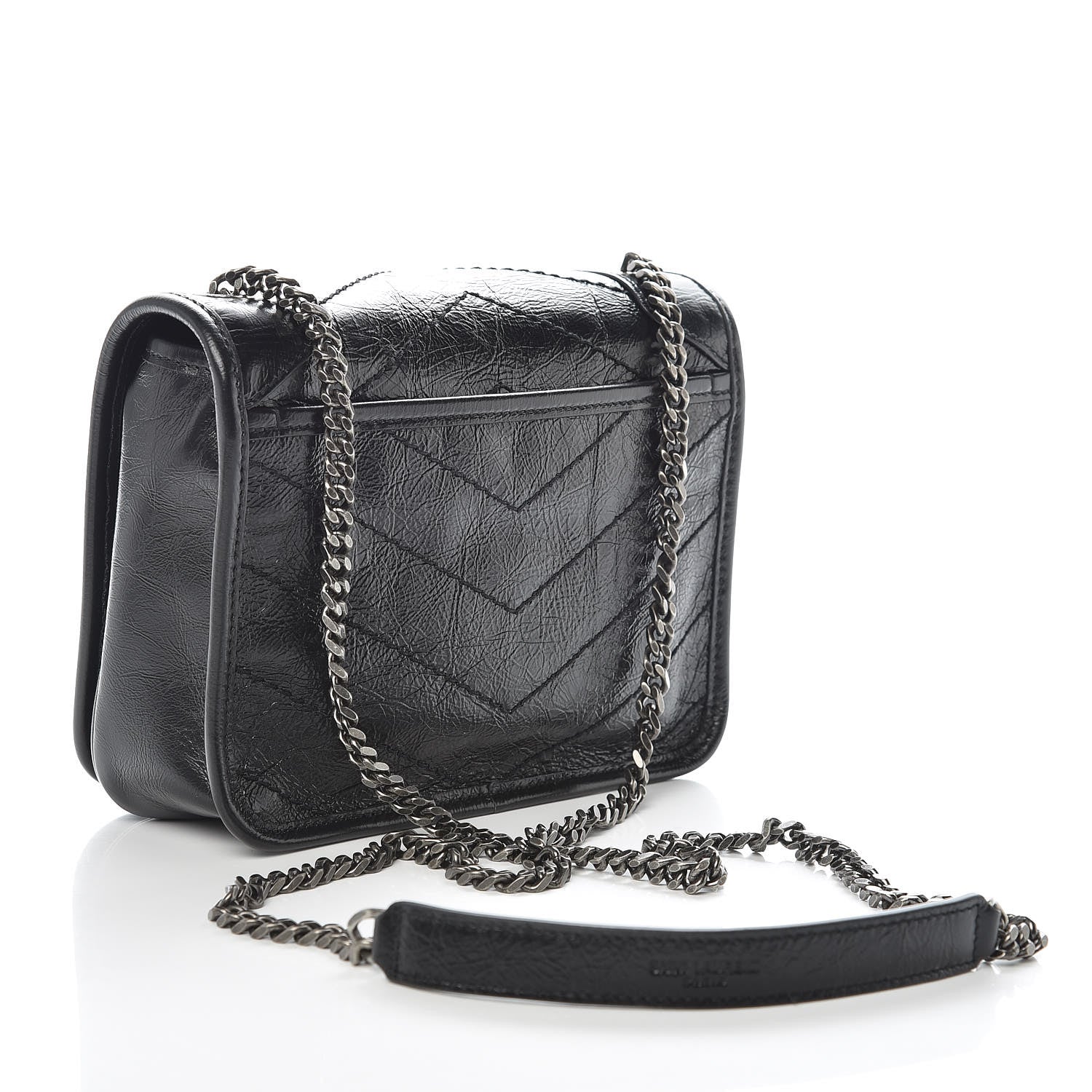 Saint Laurent Crinkled Calfskin Matelasse Monogram Niki Chain Wallet Black 3 of 9