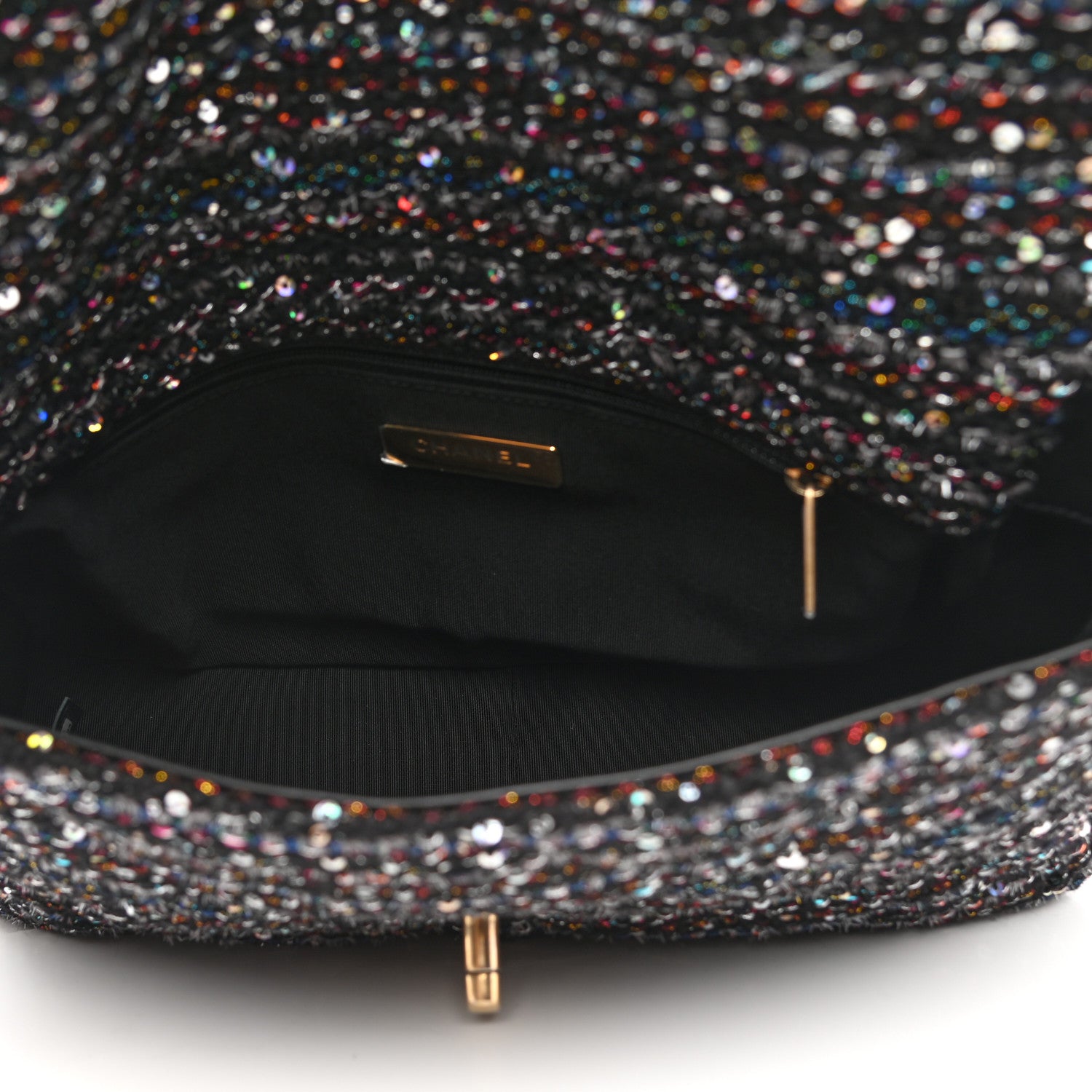 Chanel Tweed Sequin Quilted Large Chanel 19 Flap Black Multicolor 4 of 8