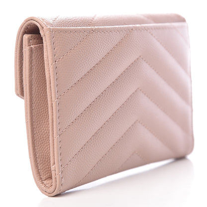 Saint Laurent Grain De Poudre Matelasse Chevron Small Monogram Envelope Wallet Pale Blush 3 of 7
