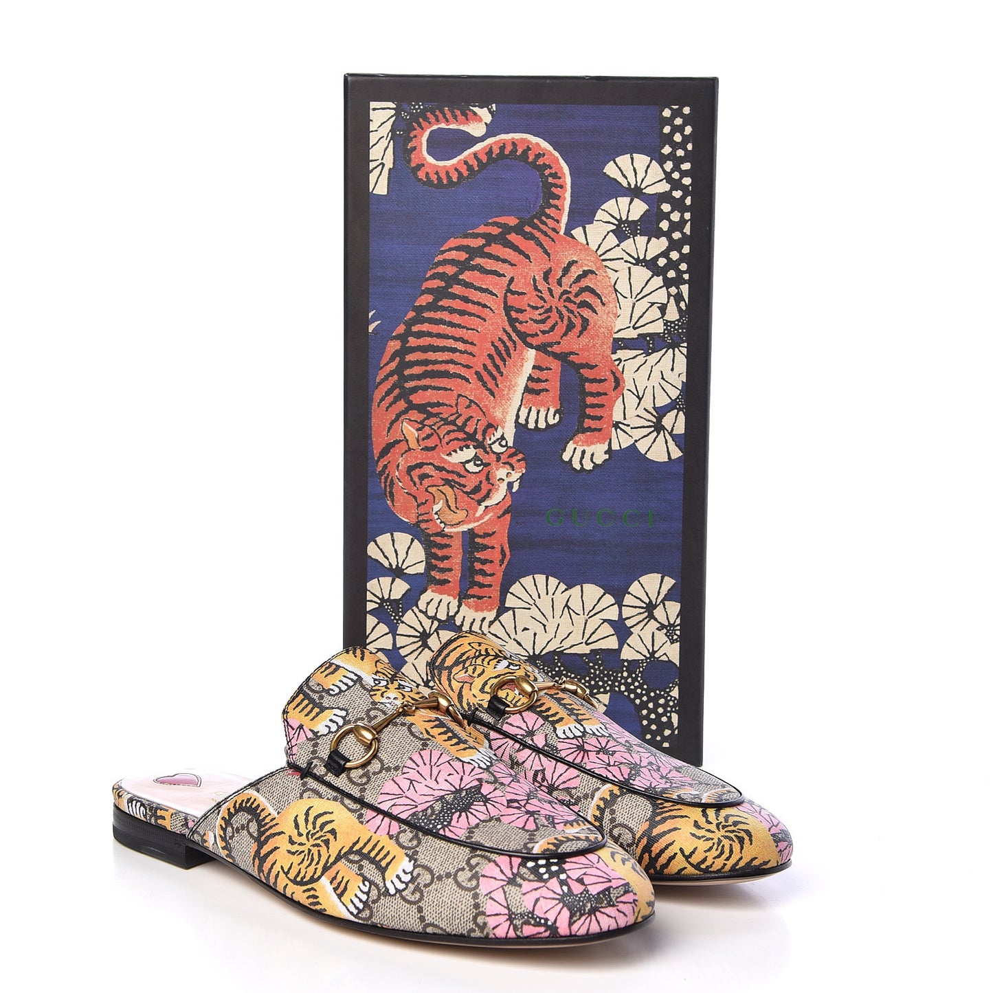 GG Supreme Monogram Bengal Womens Princetown Slippers 39.5 Beige Crop Pink