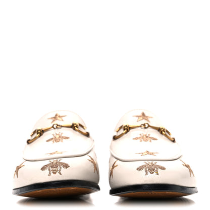 Gucci Goatskin Bee Star Embroidered Womens Jordaan Loafers 36 Mystic White 3 of 11