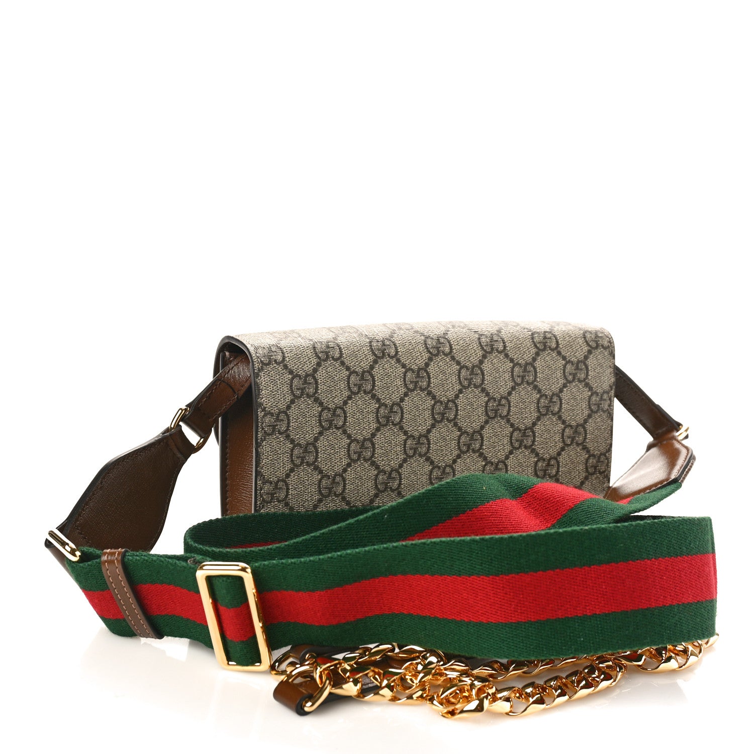 Gucci GG Supreme Monogram Azalea Calfskin Web Mini Horsebit 1955 Chain Shoulder Bag Beige Ebony Brown Sugar 3 of 9