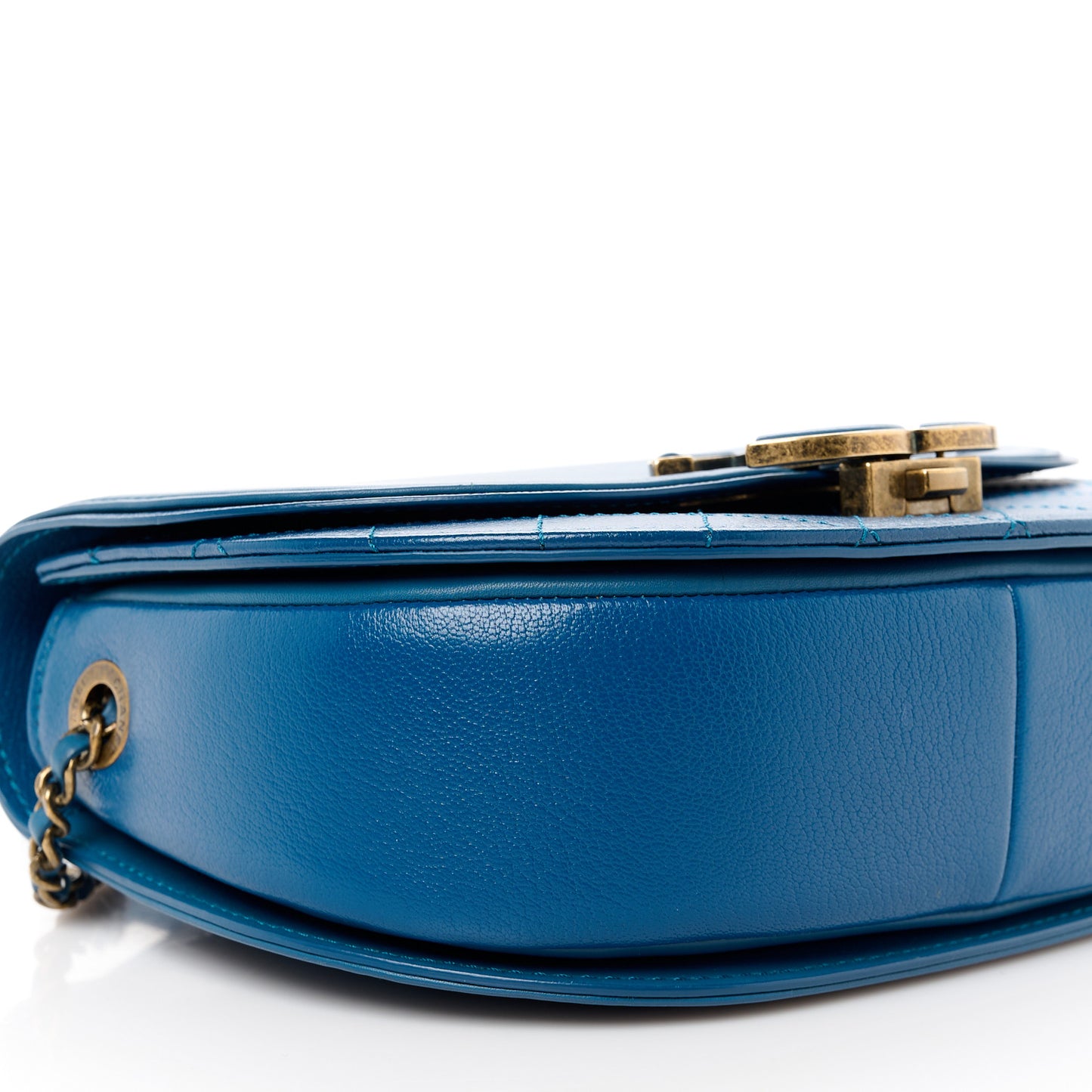 Shiny Calfskin Goatskin Quilted Medium Coco Curve Messenger Flap Navy