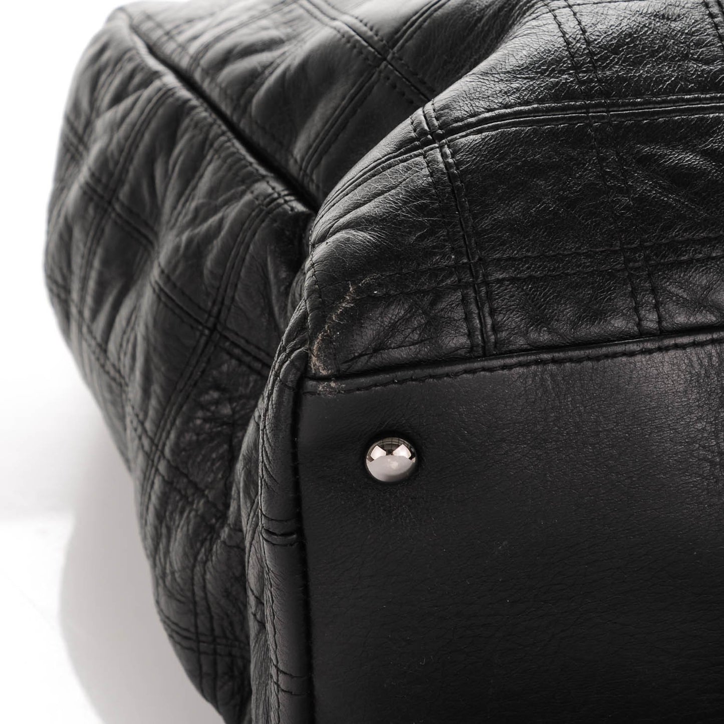 Lambskin Square Stitched Lax Shopping Tote Black