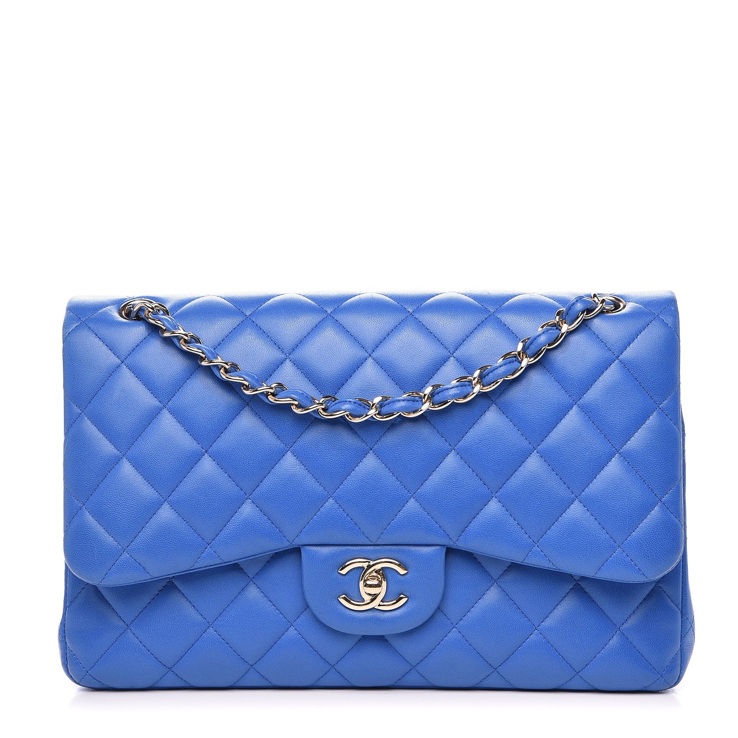 Lambskin Quilted Jumbo Double Flap Blue
