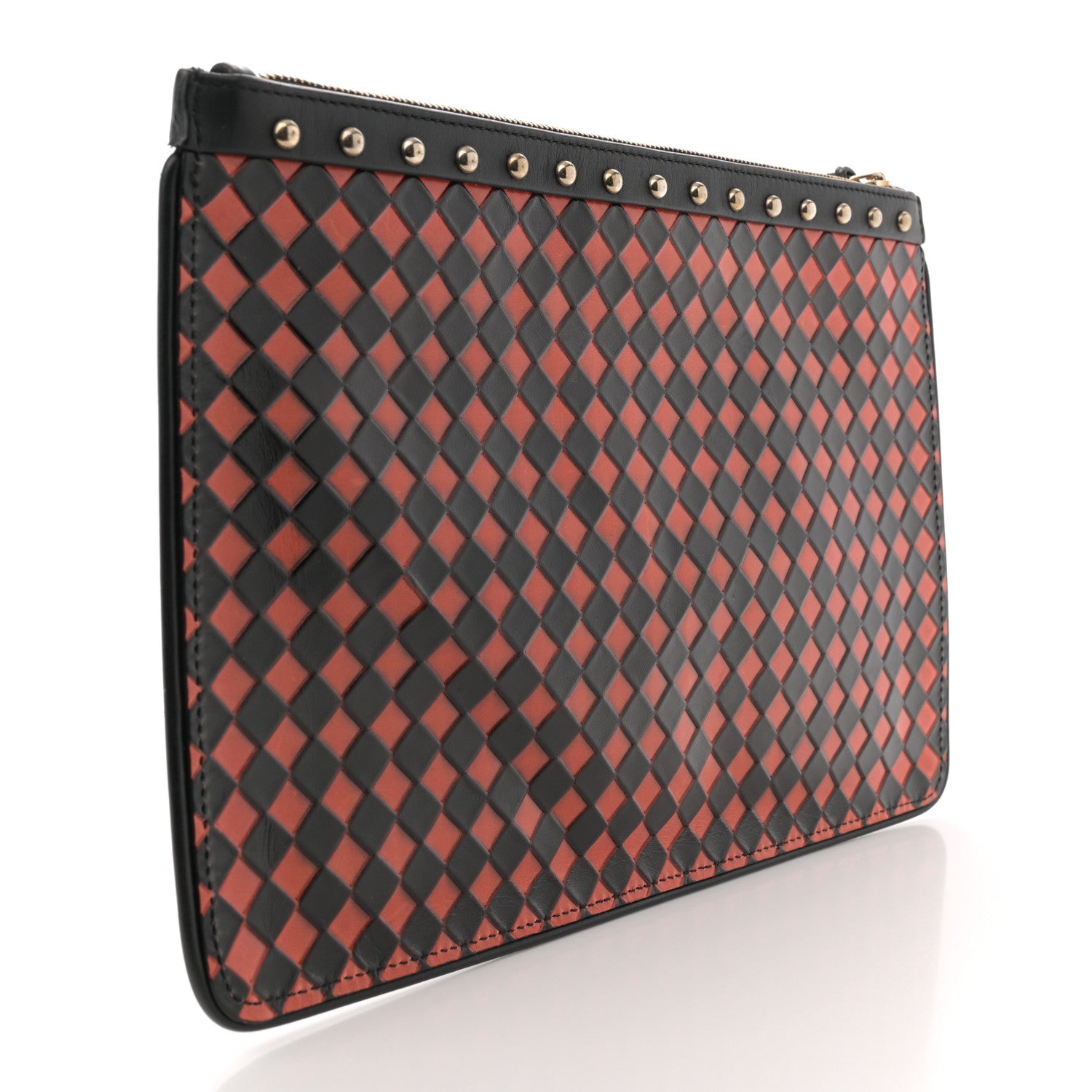 Givenchy Lambskin Checkered Medium Embossed Zip Pouch Black Orange 3 of 8