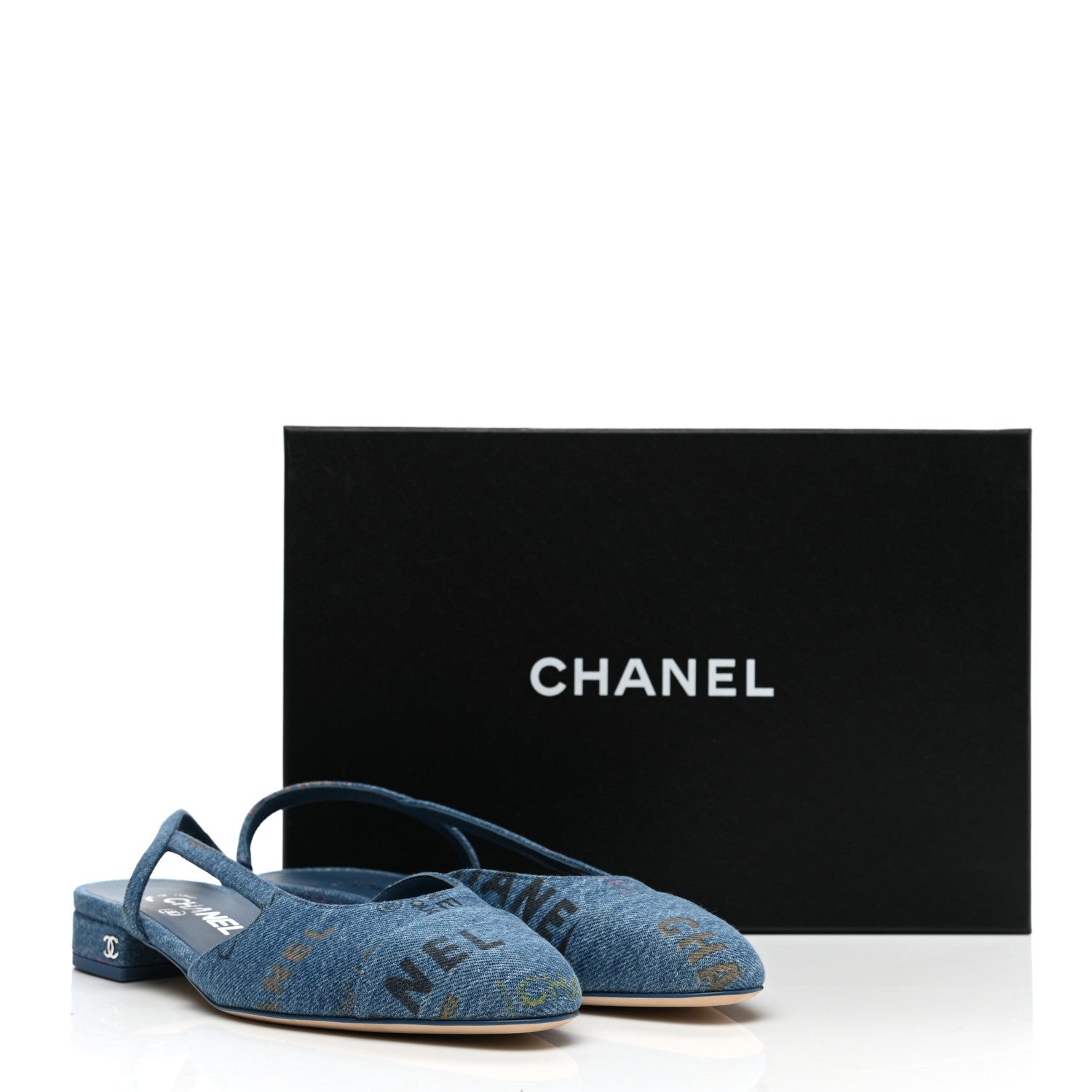 Chanel Denim Cap Toe CC Slingback Flats 38 Light Blue Multicolor 10 of 10