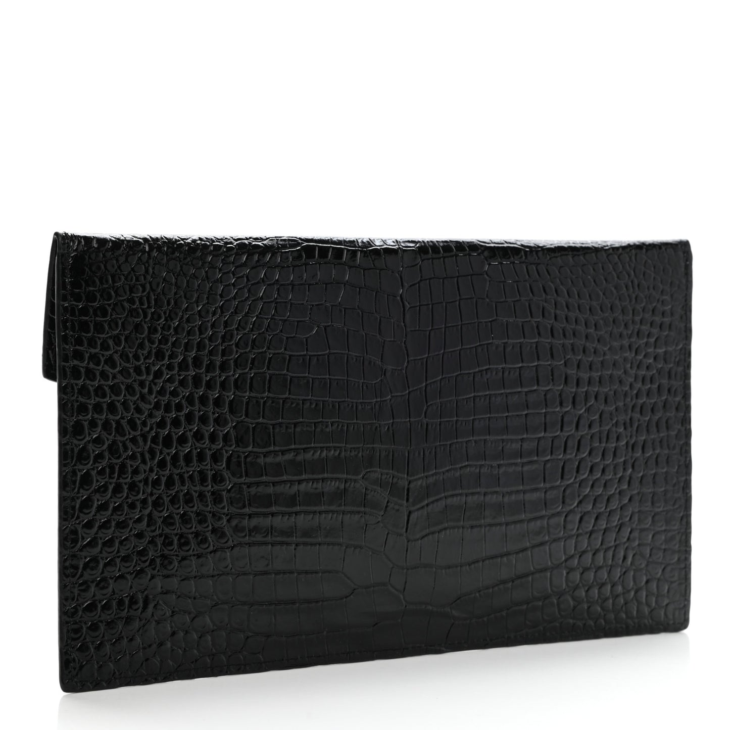 Calfskin Crocodile Embossed Uptown Monogram Clutch Black